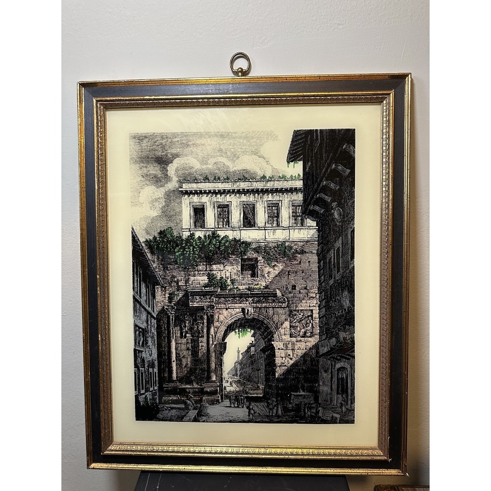 Vintage Turner Wall Accessory, Glass Lithograph, "Arco di Portogallo" Arc